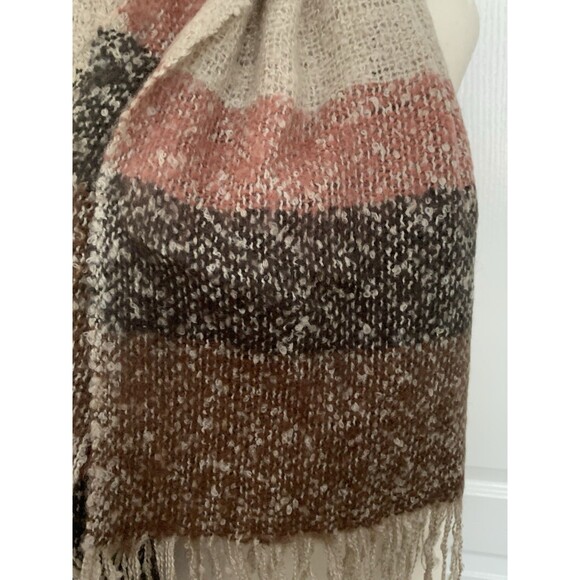 Boutique Womens Scarf Wrap Shawl Brown Dk Chocolate Mauve Beige 69 x 26 Fringe - Picture 3 of 8